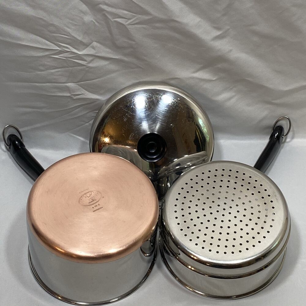 Revere Ware Copper Bottom Stainless Steel 3 Qt Saucepan Steamer Lid Indonesia